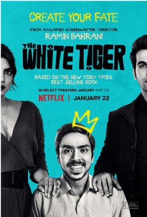 Poster: Smiling Indian man flanked by a woman and a man